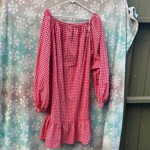 Who What Wear Red Gingham Off-Shoulder Long Sleeve Dress